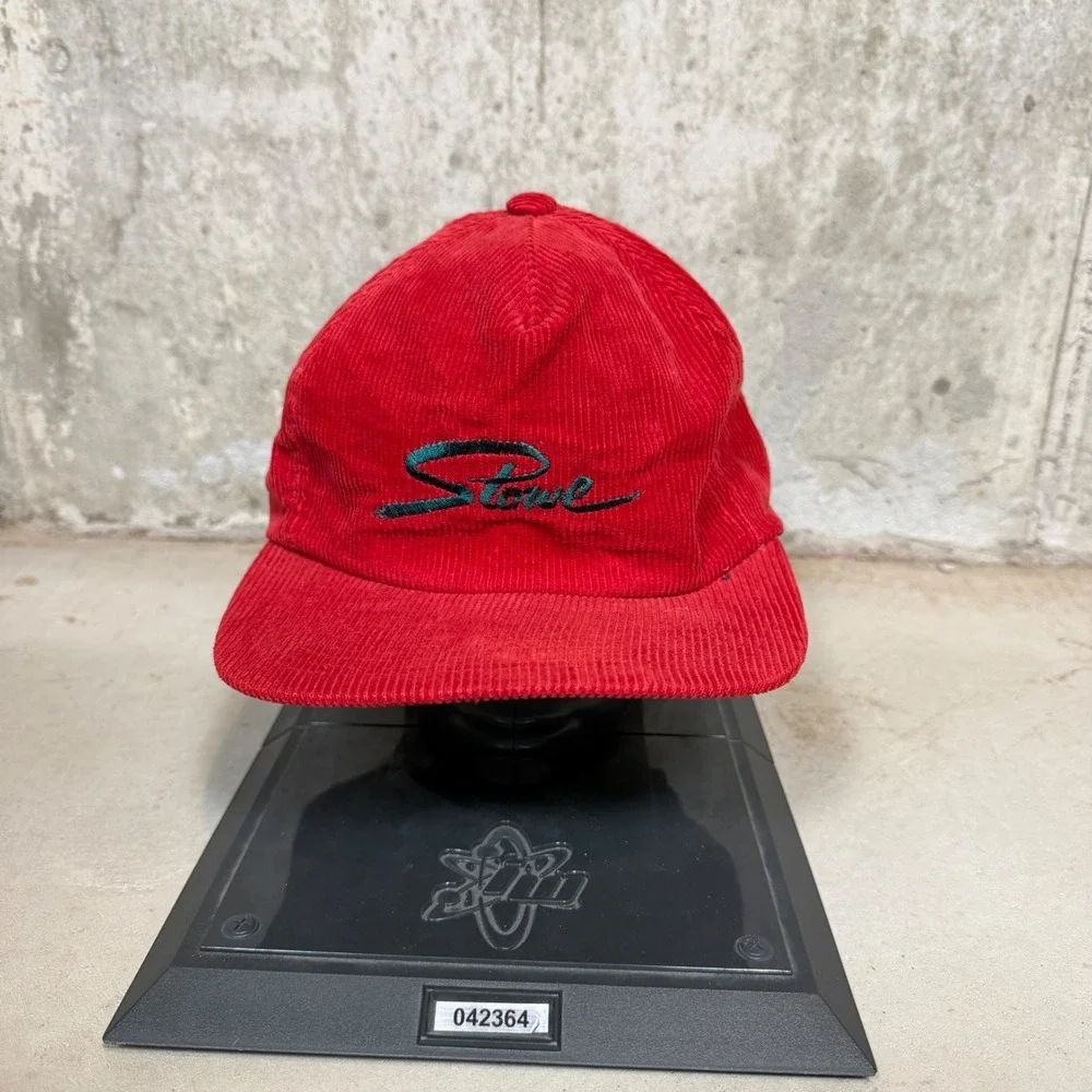 Vintage Stowe Mountain Resort Red Corduroy Snapback Hat Century 21 Ski 90s